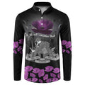 ANZAC Day Remembrance Button Sweatshirt Purple Poppy We Will Remember Them