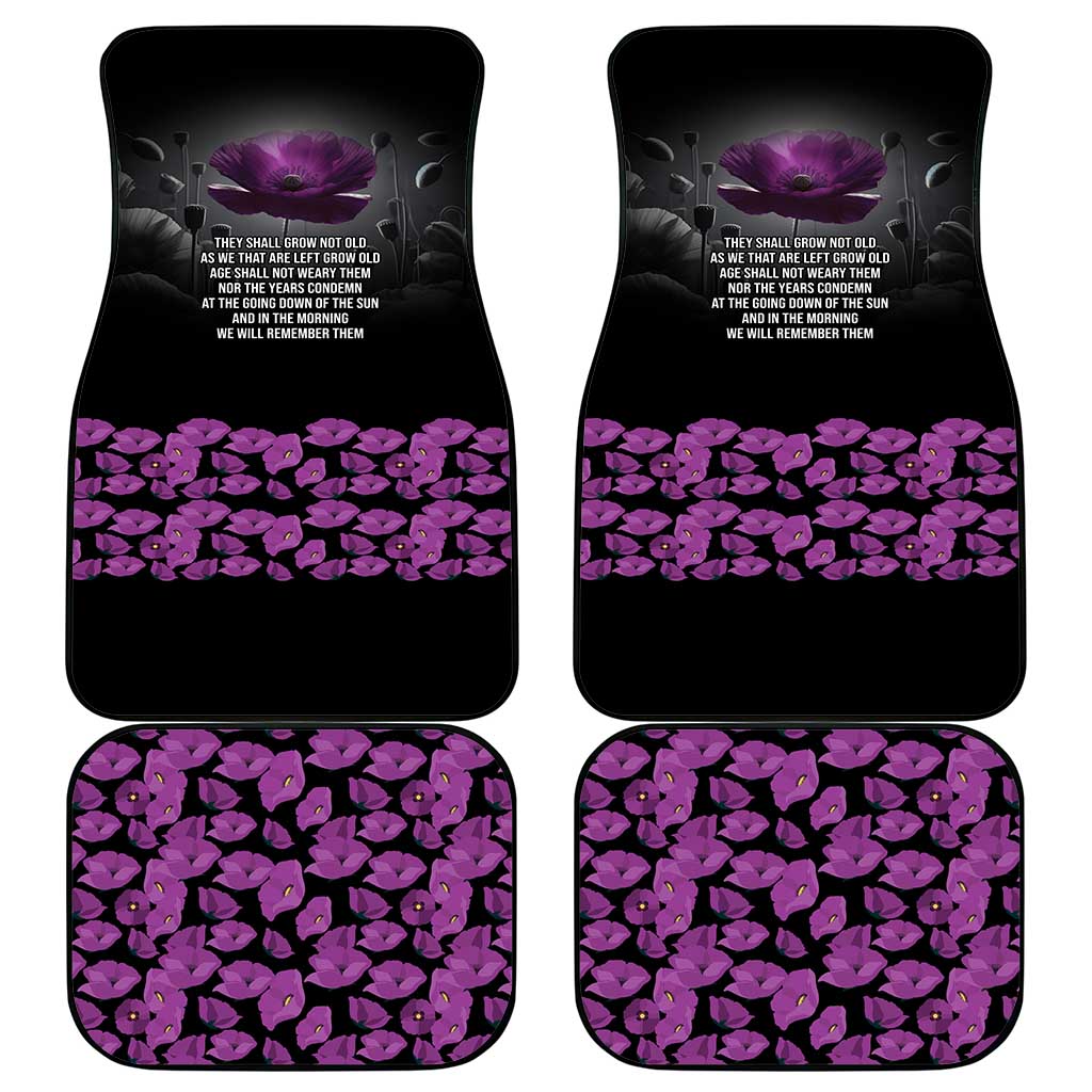 ANZAC Day Remembrance Car Mats Purple Poppy We Will Remember Them
