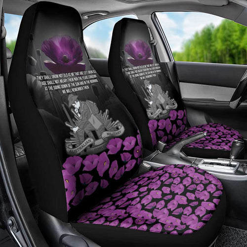 ANZAC Day Remembrance Car Seat Cover Purple Poppy We Will Remember Them