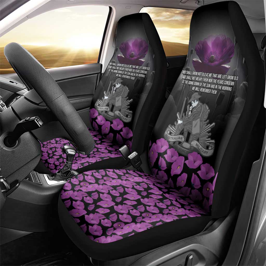 ANZAC Day Remembrance Car Seat Cover Purple Poppy We Will Remember Them