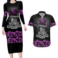 ANZAC Day Remembrance Couples Matching Long Sleeve Bodycon Dress and Hawaiian Shirt Purple Poppy We Will Remember Them