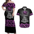 ANZAC Day Remembrance Couples Matching Off Shoulder Maxi Dress and Hawaiian Shirt Purple Poppy We Will Remember Them