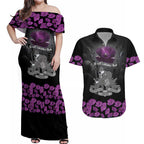 ANZAC Day Remembrance Couples Matching Off Shoulder Maxi Dress and Hawaiian Shirt Purple Poppy We Will Remember Them