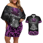 ANZAC Day Remembrance Couples Matching Off Shoulder Short Dress and Hawaiian Shirt Purple Poppy We Will Remember Them