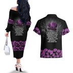 ANZAC Day Remembrance Couples Matching Off The Shoulder Long Sleeve Dress and Hawaiian Shirt Purple Poppy We Will Remember Them