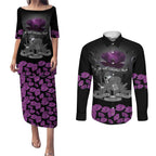 ANZAC Day Remembrance Couples Matching Puletasi and Long Sleeve Button Shirt Purple Poppy We Will Remember Them