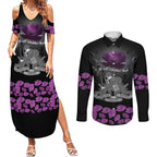 ANZAC Day Remembrance Couples Matching Summer Maxi Dress and Long Sleeve Button Shirt Purple Poppy We Will Remember Them