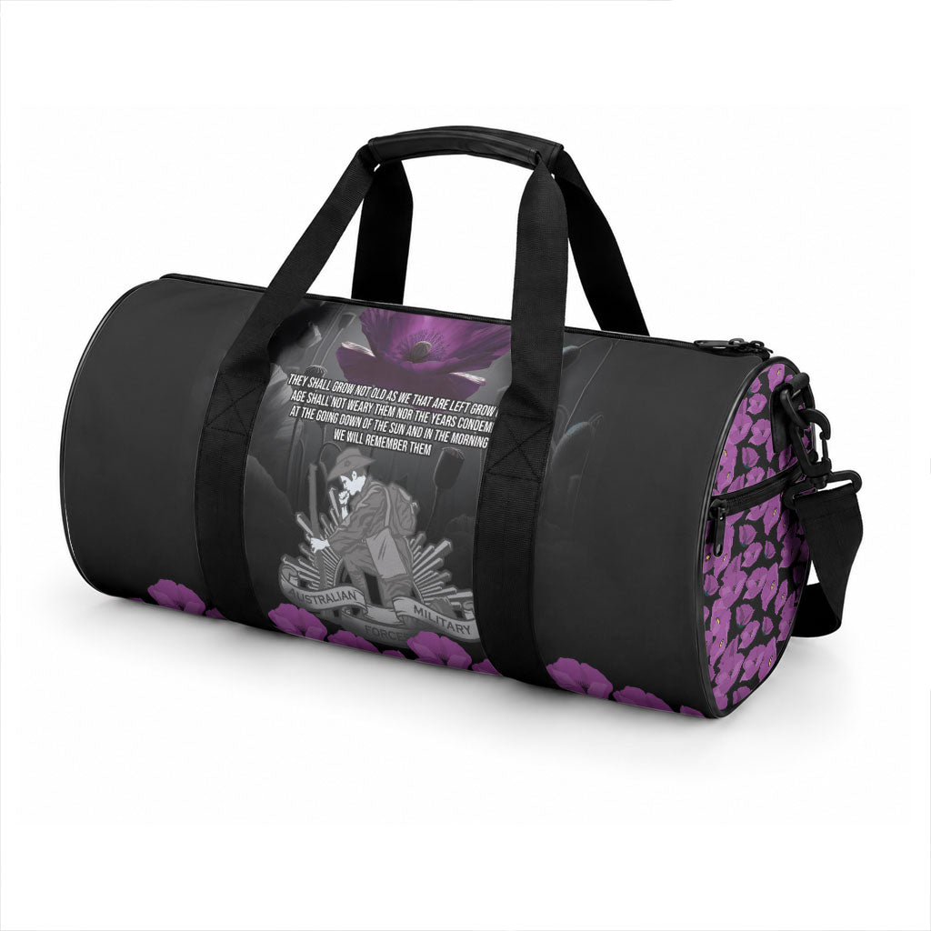 ANZAC Day Remembrance Duffle Bag Purple Poppy We Will Remember Them
