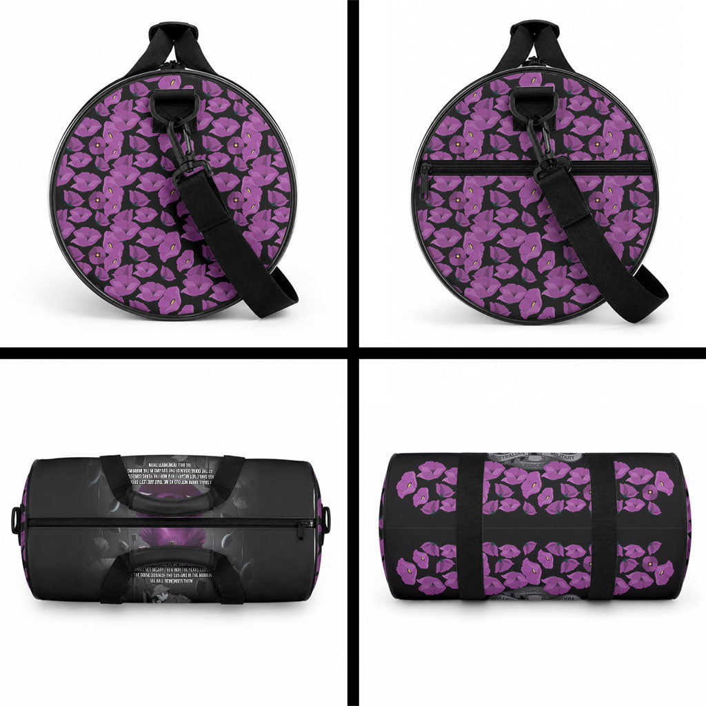 ANZAC Day Remembrance Duffle Bag Purple Poppy We Will Remember Them