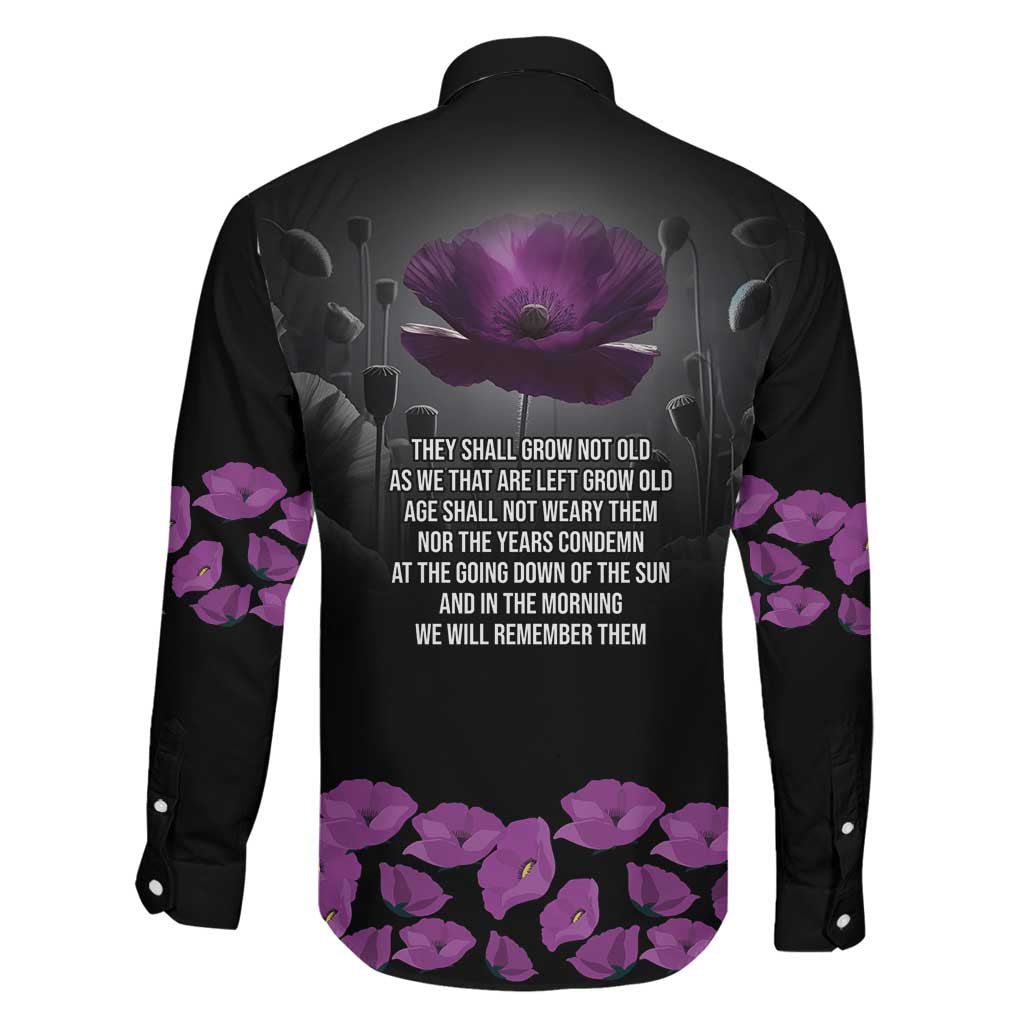 ANZAC Day Remembrance Family Matching Off The Shoulder Long Sleeve Dress and Hawaiian Shirt Purple Poppy We Will Remember Them