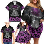 ANZAC Day Remembrance Family Matching Off Shoulder Short Dress and Hawaiian Shirt Purple Poppy We Will Remember Them