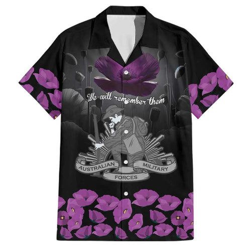ANZAC Day Remembrance Family Matching Off Shoulder Short Dress and Hawaiian Shirt Purple Poppy We Will Remember Them