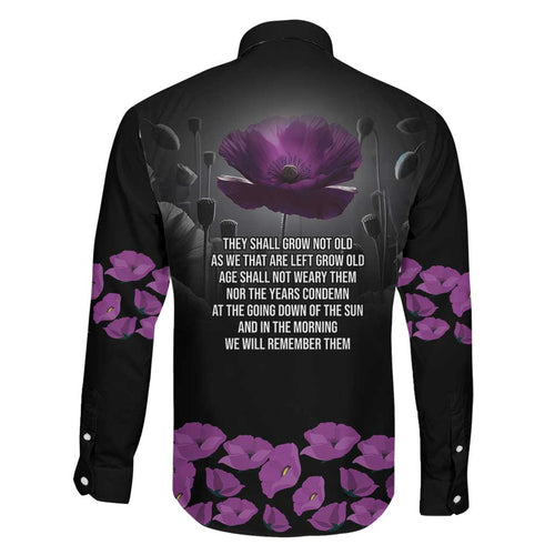 ANZAC Day Remembrance Family Matching Off Shoulder Short Dress and Hawaiian Shirt Purple Poppy We Will Remember Them