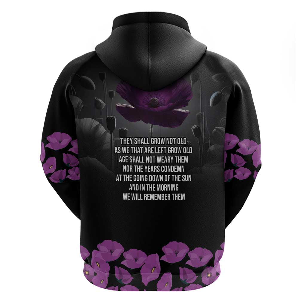 ANZAC Day Remembrance Hoodie Purple Poppy We Will Remember Them