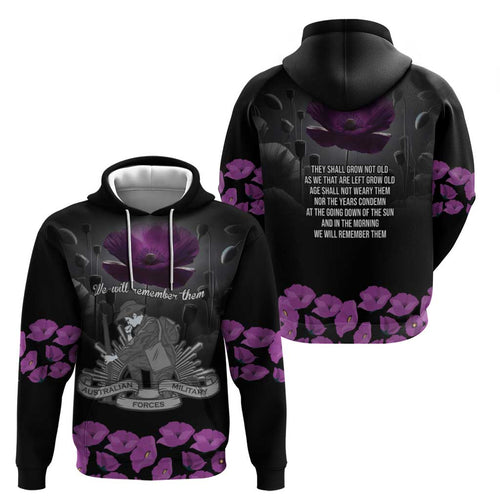 ANZAC Day Remembrance Hoodie Purple Poppy We Will Remember Them