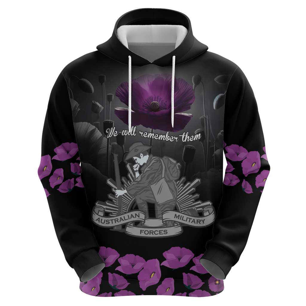 ANZAC Day Remembrance Hoodie Purple Poppy We Will Remember Them