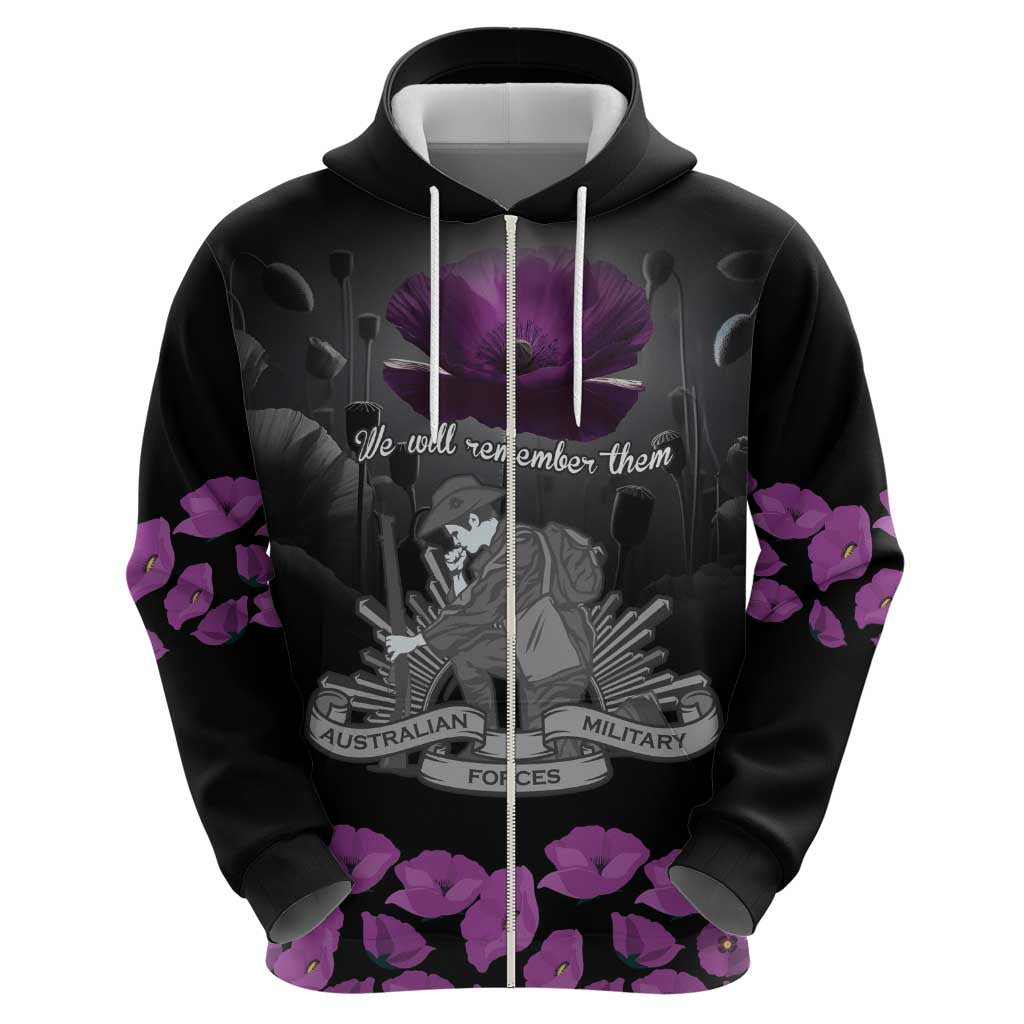 ANZAC Day Remembrance Hoodie Purple Poppy We Will Remember Them