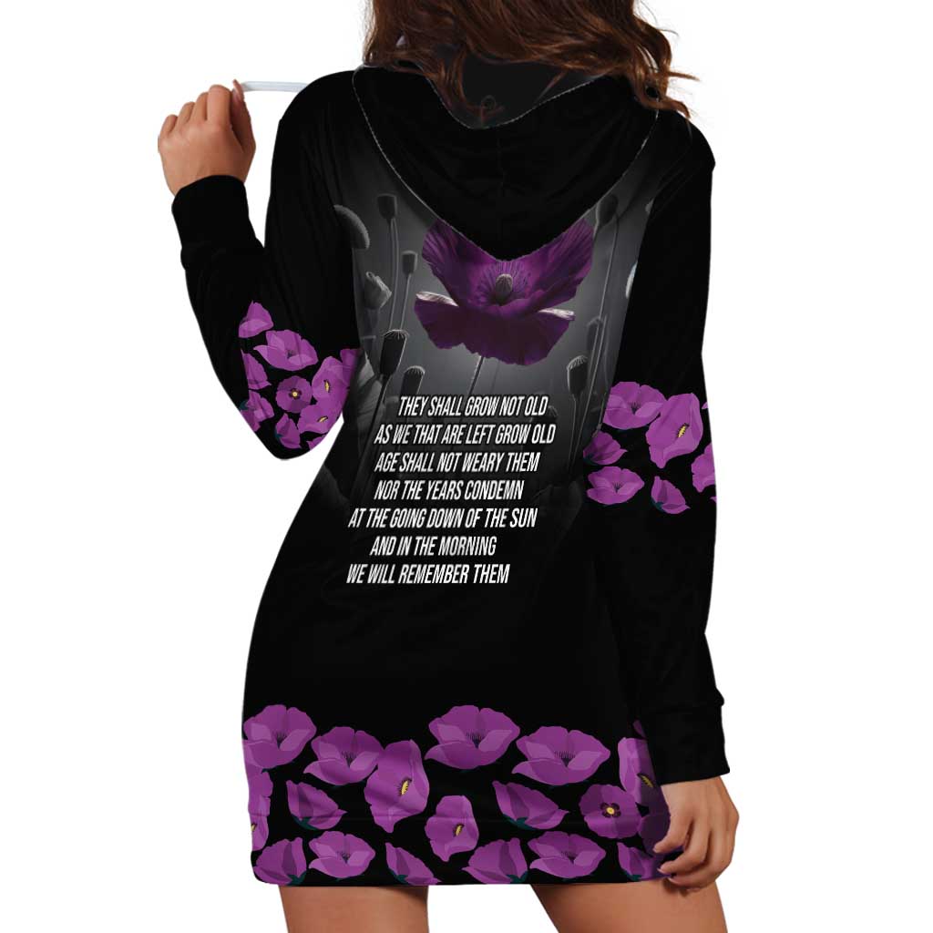 ANZAC Day Remembrance Hoodie Dress Purple Poppy We Will Remember Them
