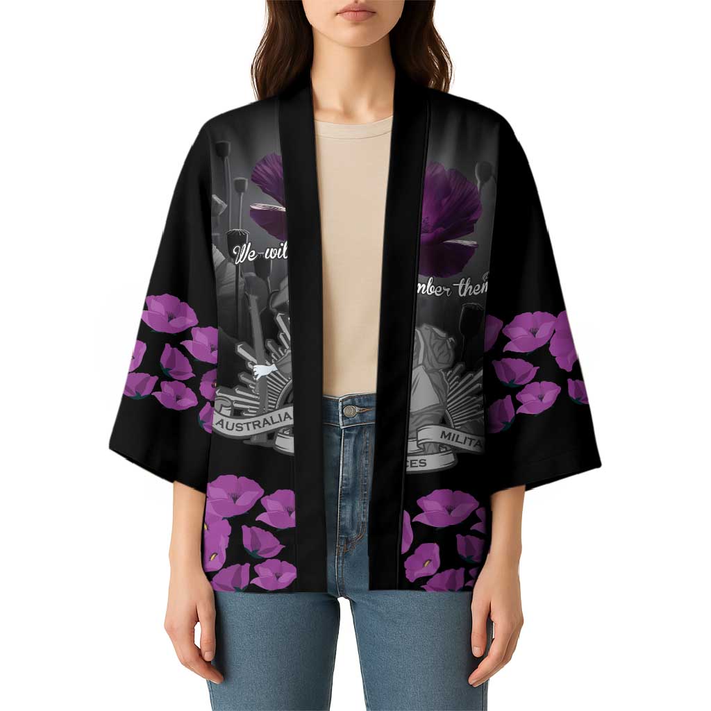ANZAC Day Remembrance Kimono Purple Poppy We Will Remember Them