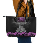 ANZAC Day Remembrance Leather Tote Bag Purple Poppy We Will Remember Them