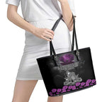 ANZAC Day Remembrance Leather Tote Bag Purple Poppy We Will Remember Them