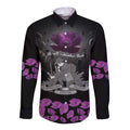 ANZAC Day Remembrance Long Sleeve Button Shirt Purple Poppy We Will Remember Them