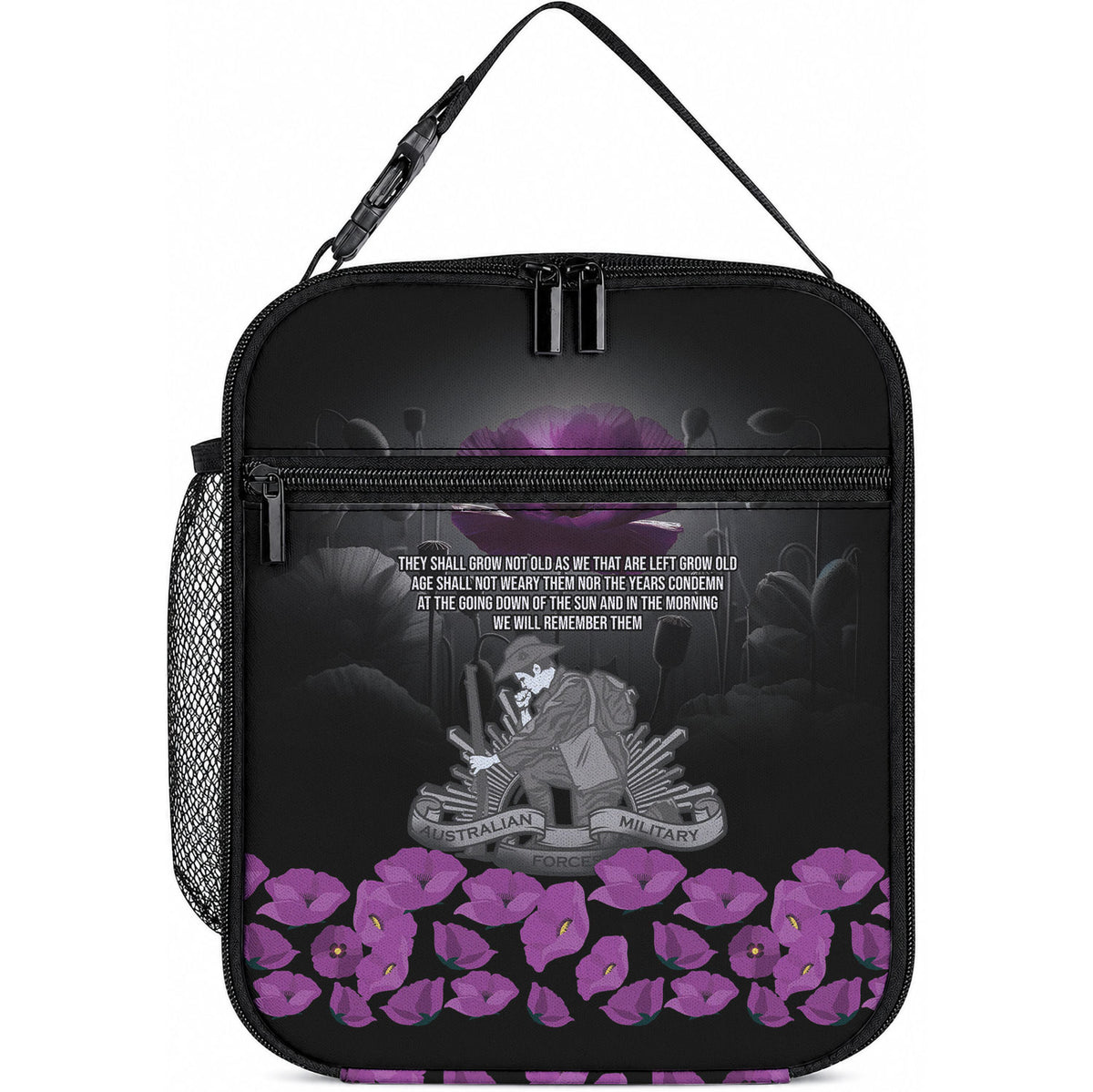 ANZAC Day Remembrance Lunch Bag Purple Poppy We Will Remember Them