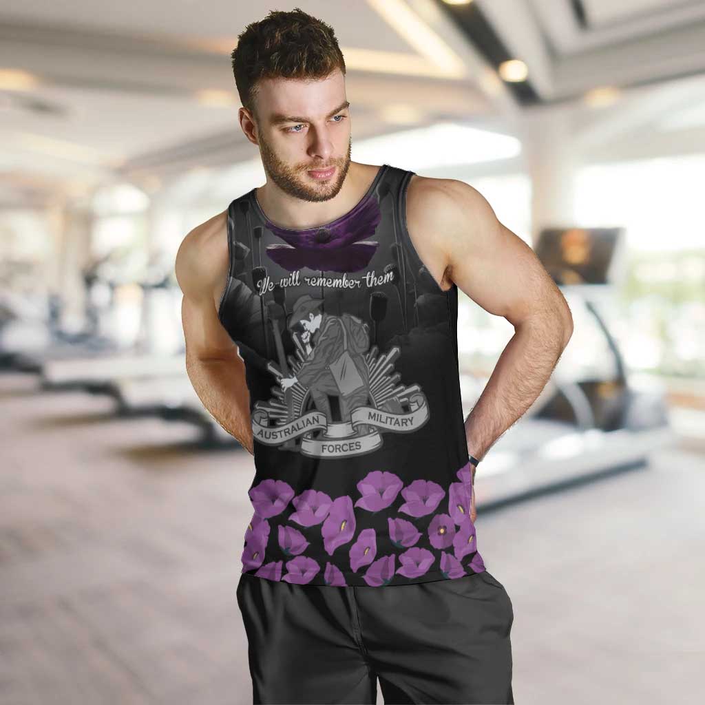 ANZAC Day Remembrance Men Tank Top Purple Poppy We Will Remember Them