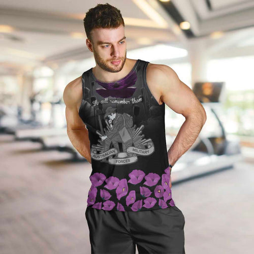 ANZAC Day Remembrance Men Tank Top Purple Poppy We Will Remember Them