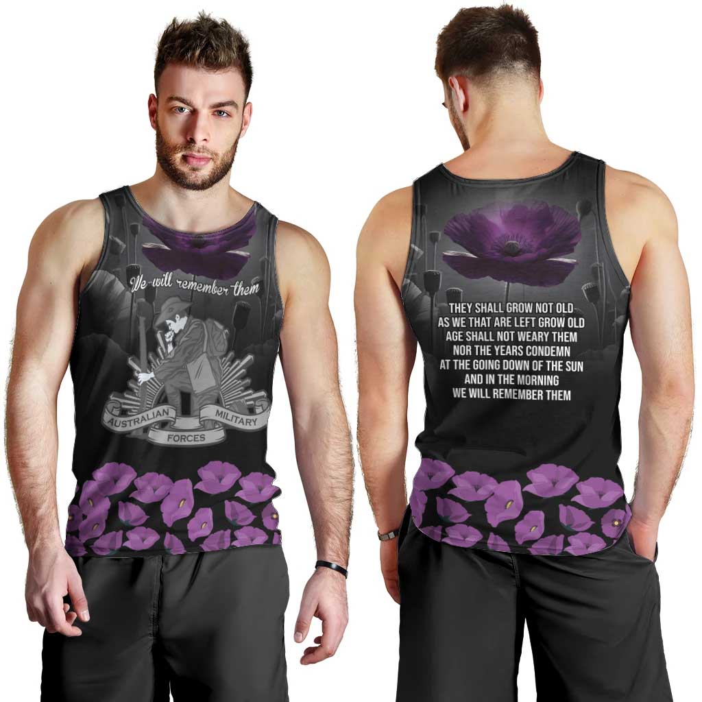 ANZAC Day Remembrance Men Tank Top Purple Poppy We Will Remember Them
