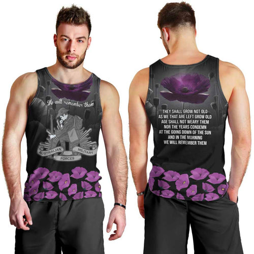 ANZAC Day Remembrance Men Tank Top Purple Poppy We Will Remember Them