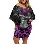 ANZAC Day Remembrance Off Shoulder Short Dress Purple Poppy We Will Remember Them
