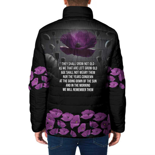 ANZAC Day Remembrance Padded Jacket Purple Poppy We Will Remember Them
