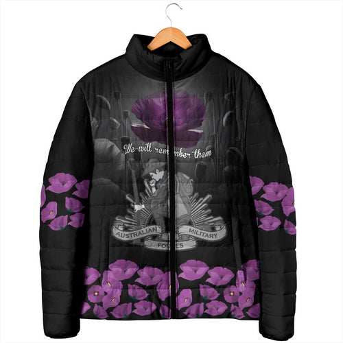 ANZAC Day Remembrance Padded Jacket Purple Poppy We Will Remember Them