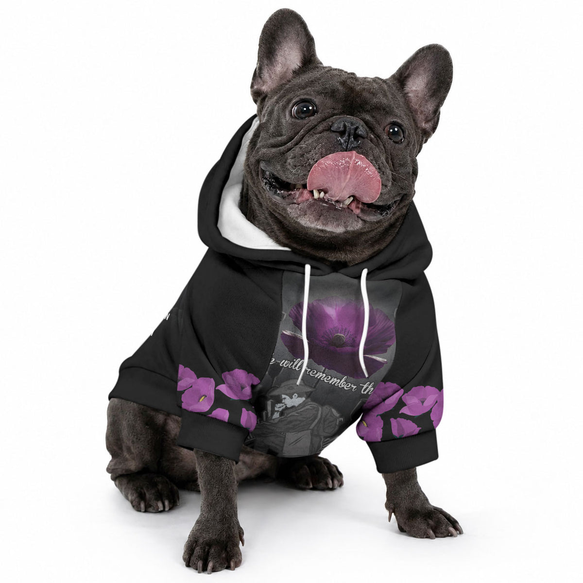 ANZAC Day Remembrance Pet Hoodie Purple Poppy We Will Remember Them