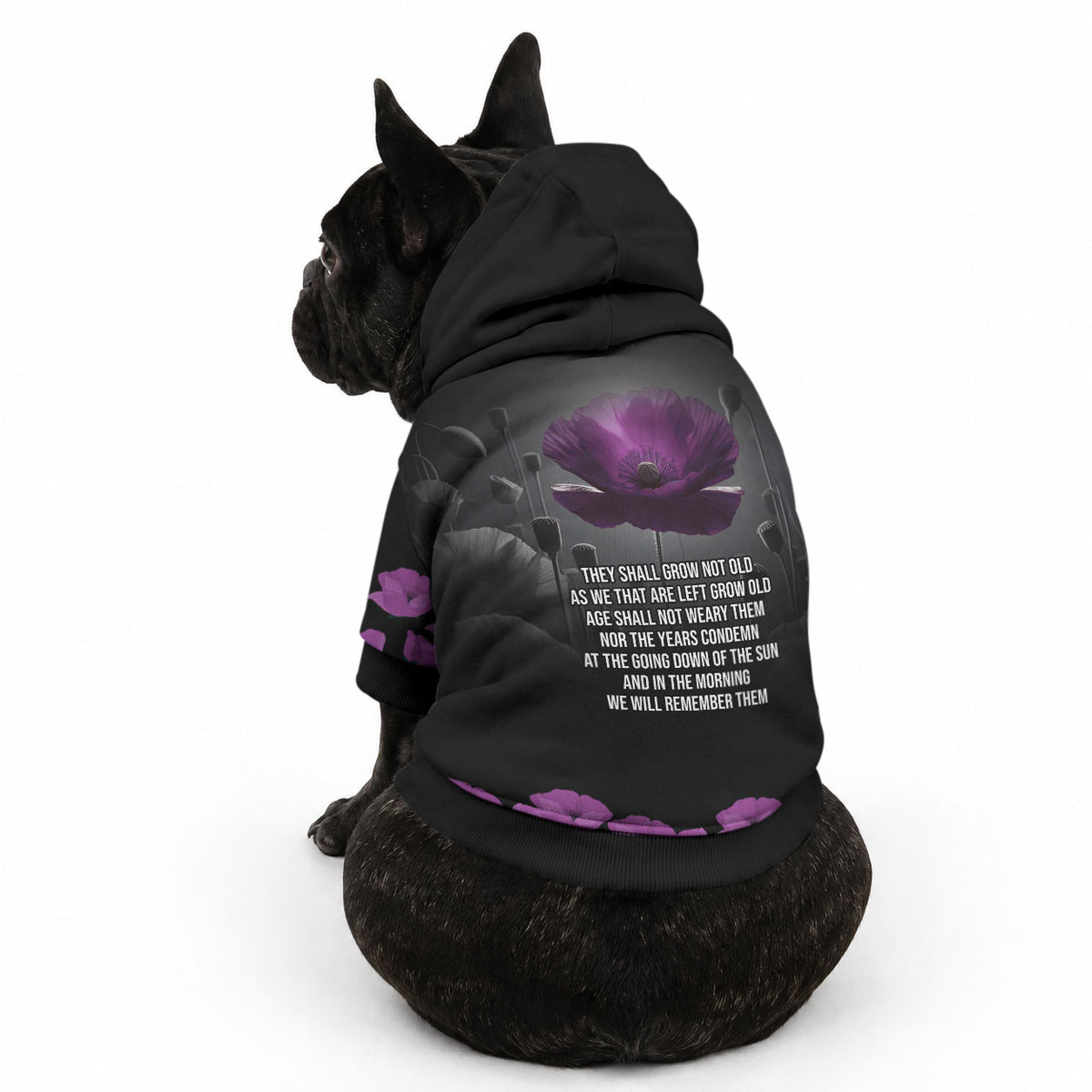 ANZAC Day Remembrance Pet Hoodie Purple Poppy We Will Remember Them