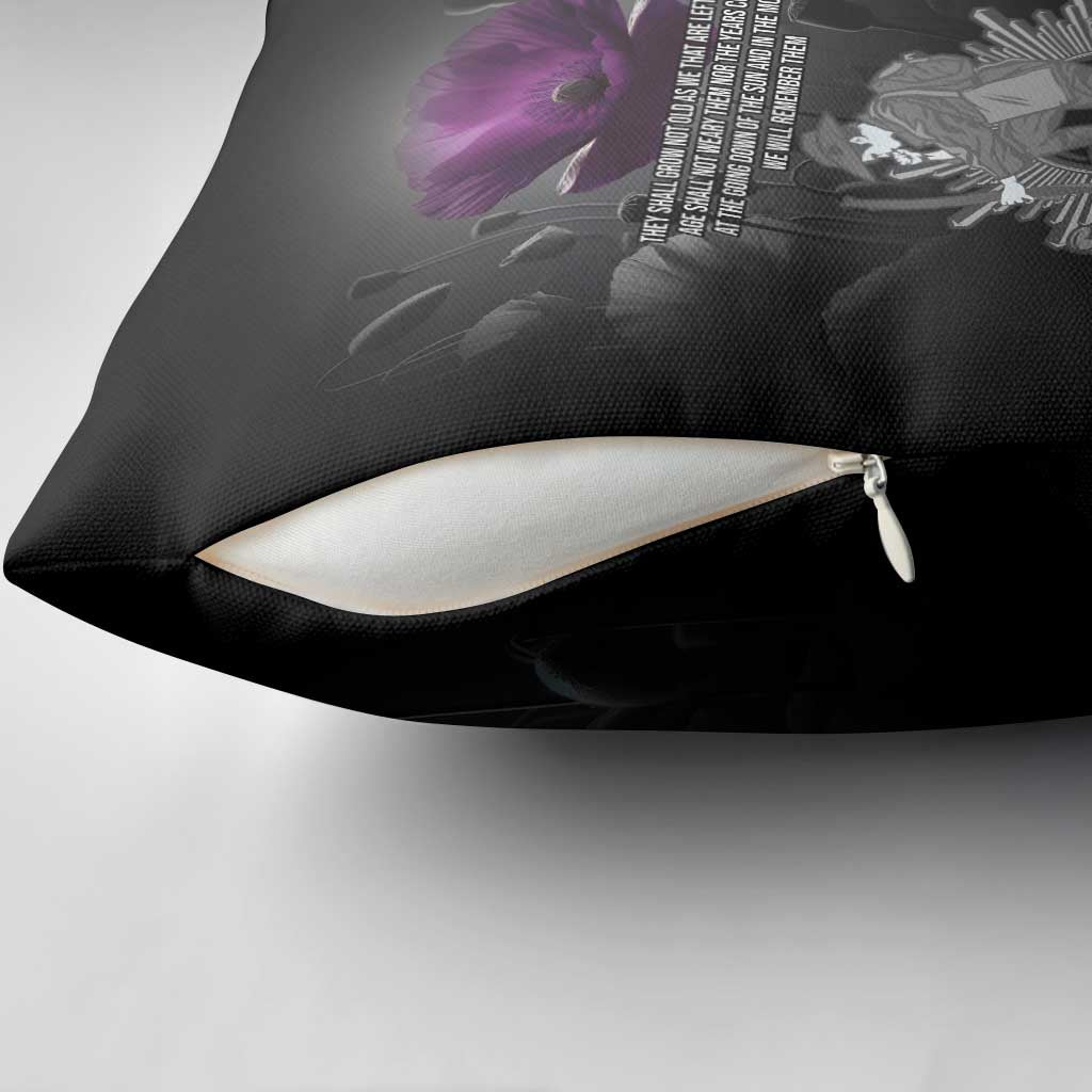 ANZAC Day Remembrance Pillow Cover Purple Poppy We Will Remember Them