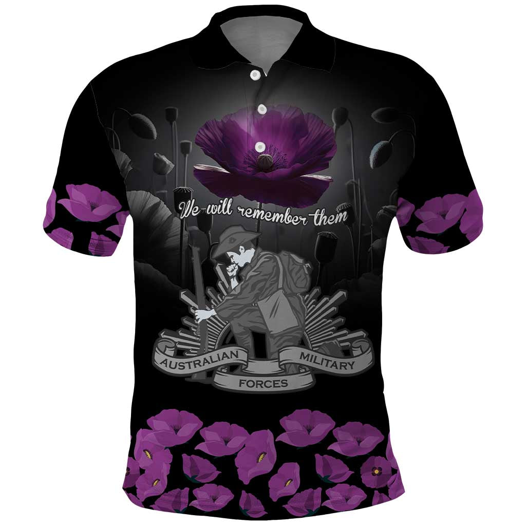 ANZAC Day Remembrance Polo Shirt Purple Poppy We Will Remember Them