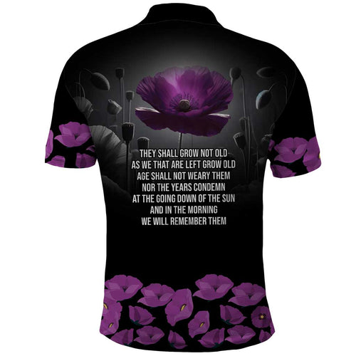 ANZAC Day Remembrance Polo Shirt Purple Poppy We Will Remember Them
