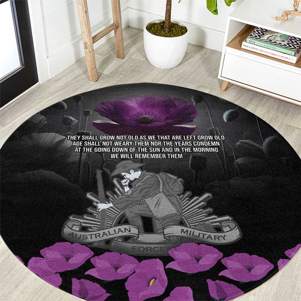 ANZAC Day Remembrance Round Carpet Purple Poppy We Will Remember Them