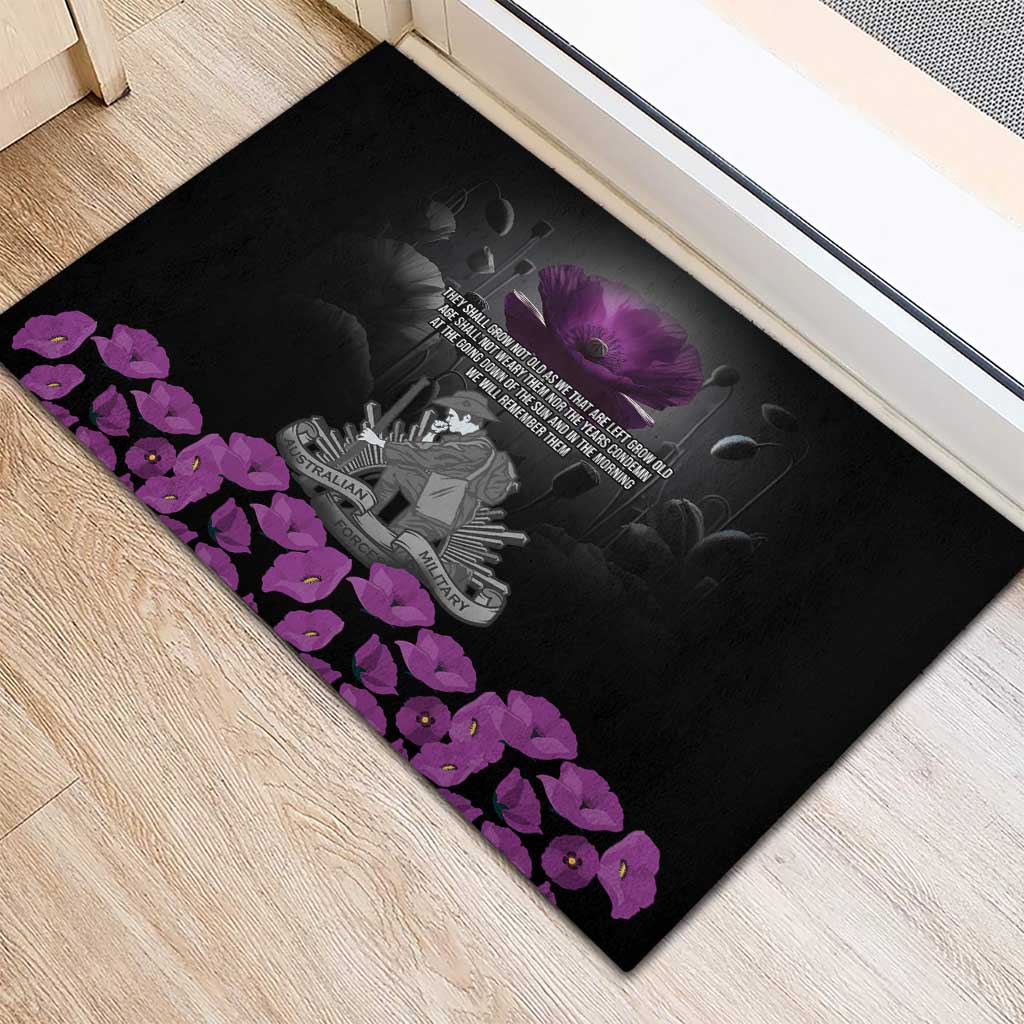 ANZAC Day Remembrance Rubber Doormat Purple Poppy We Will Remember Them
