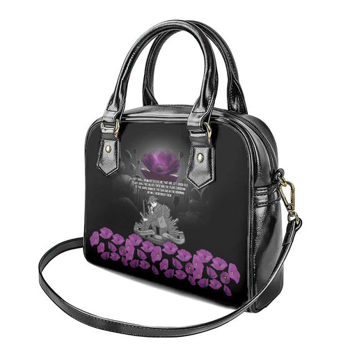 ANZAC Day Remembrance Shoulder Handbag Purple Poppy We Will Remember Them