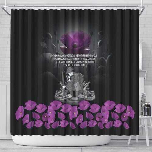 ANZAC Day Remembrance Shower Curtain Purple Poppy We Will Remember Them