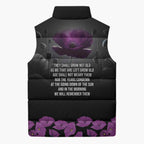 ANZAC Day Remembrance Sleeveless Puffer Jacket Purple Poppy We Will Remember Them