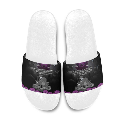 ANZAC Day Remembrance Slide Sandals Purple Poppy We Will Remember Them