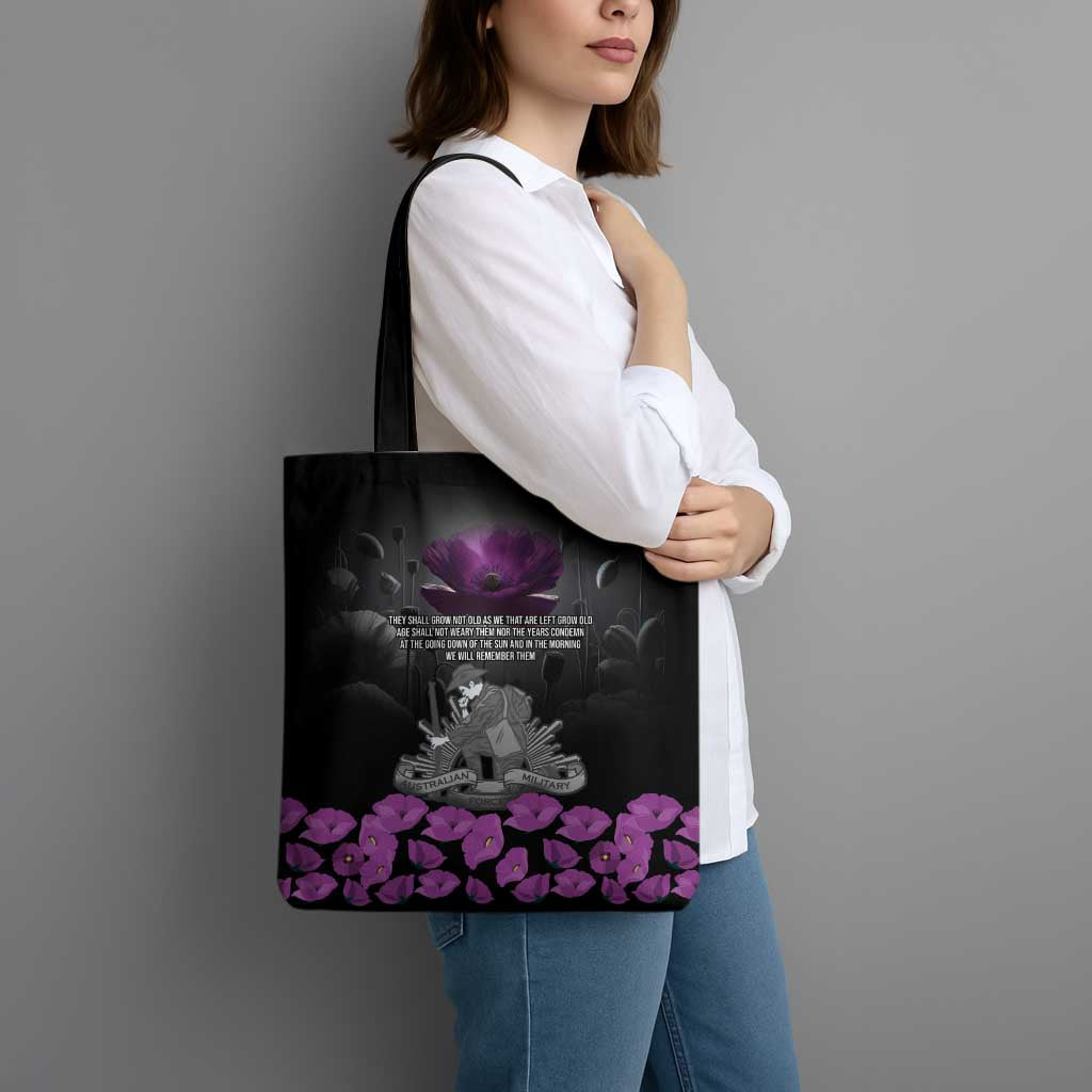 ANZAC Day Remembrance Tote Bag Purple Poppy We Will Remember Them