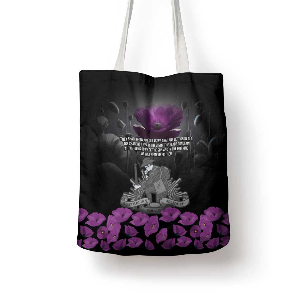 ANZAC Day Remembrance Tote Bag Purple Poppy We Will Remember Them