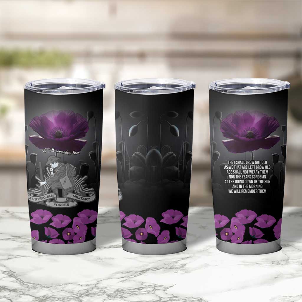 ANZAC Day Remembrance Tumbler Cup Purple Poppy We Will Remember Them