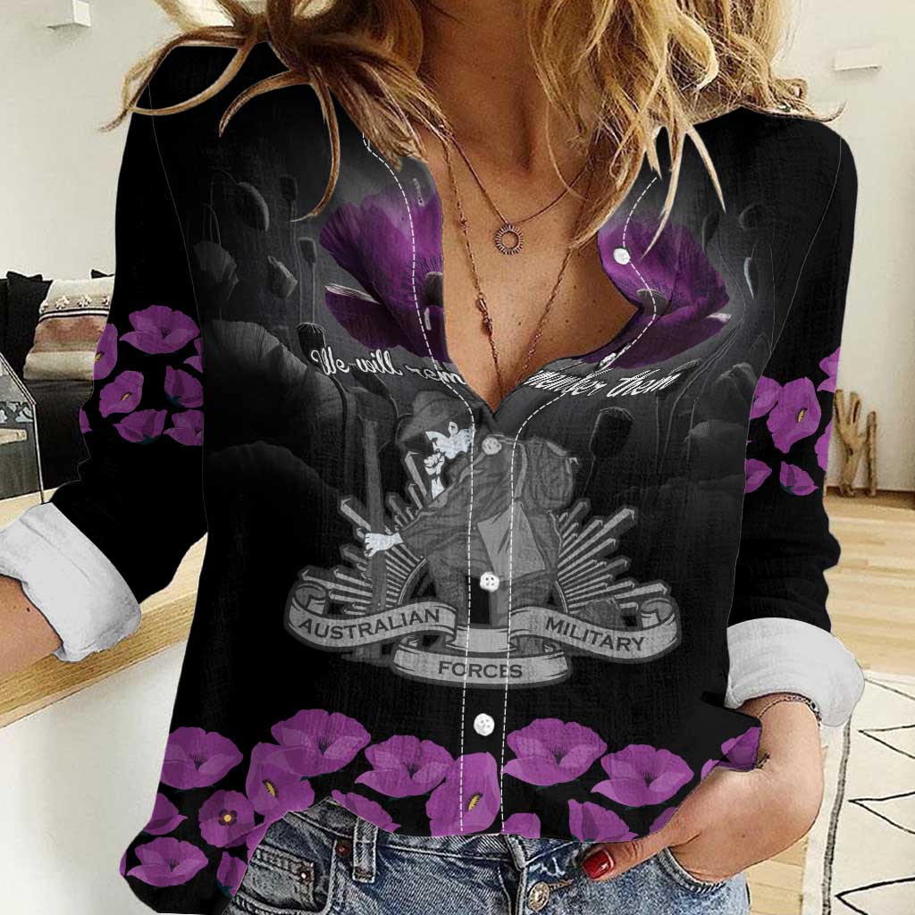 ANZAC Day Remembrance Women Casual Shirt Purple Poppy We Will Remember Them