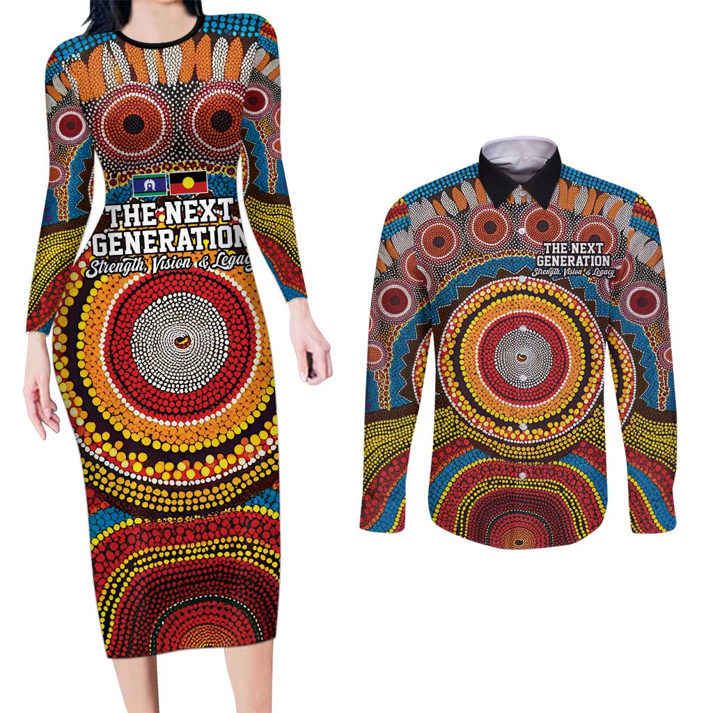 A Bright Future NAIDOC 2025 Couples Matching Long Sleeve Bodycon Dress and Long Sleeve Button Shirt Aboriginal Indigenous Art